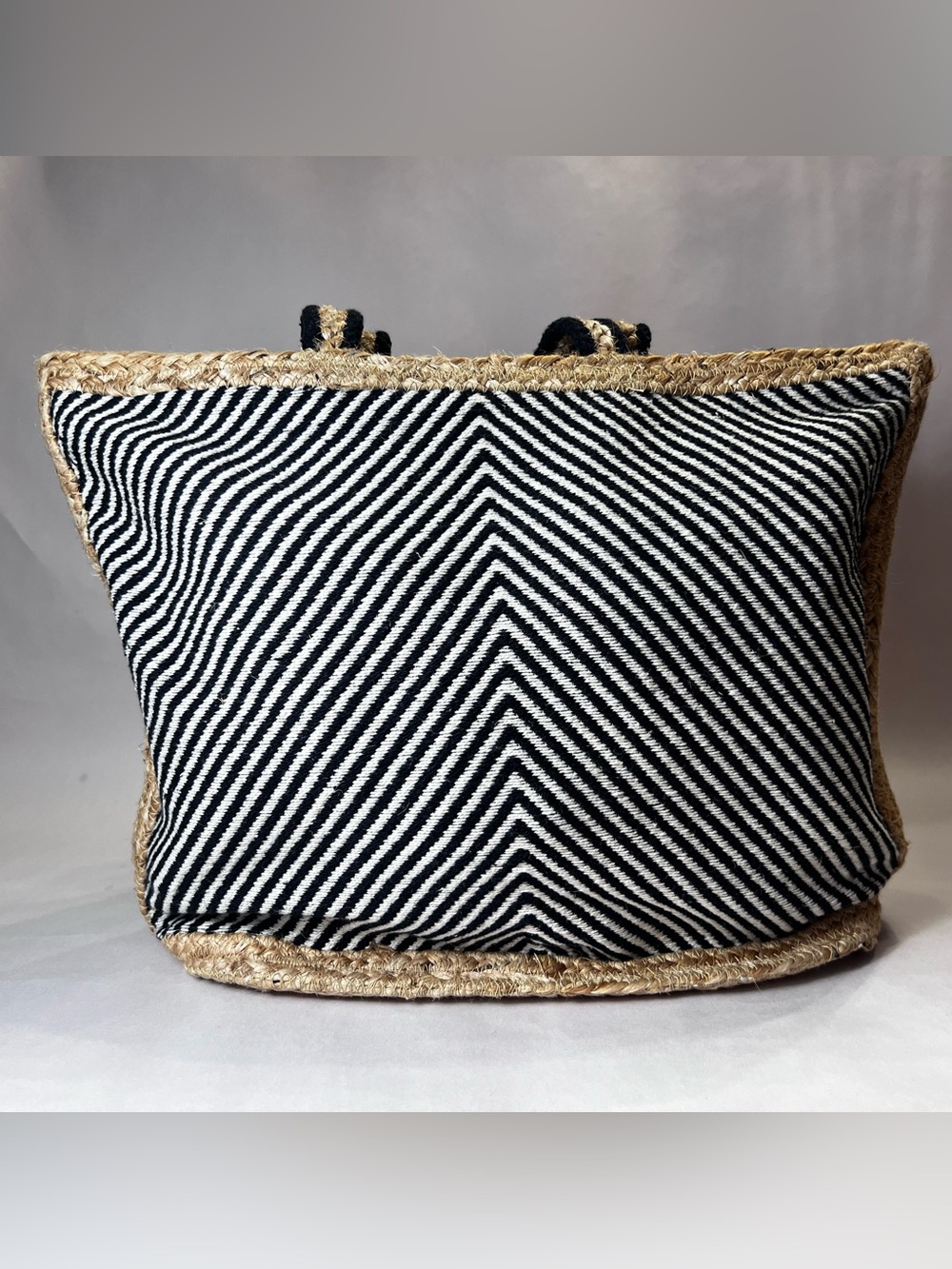 Black & White Striped Jute-Trim Tote Bag - Picture 2 of 5